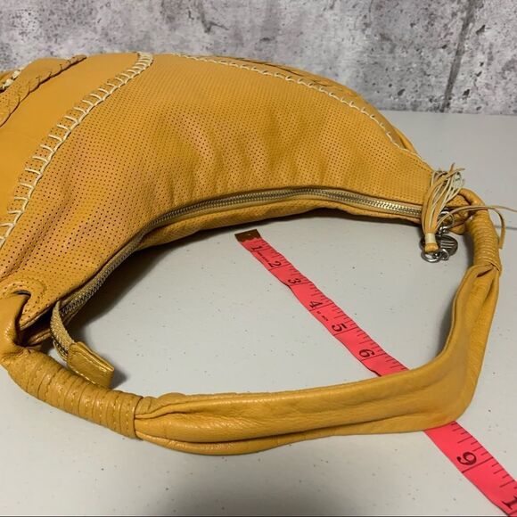 Via Spiga Leather Mustard Perforated Hobo Bag with Crochet details - Picture 14 of 16